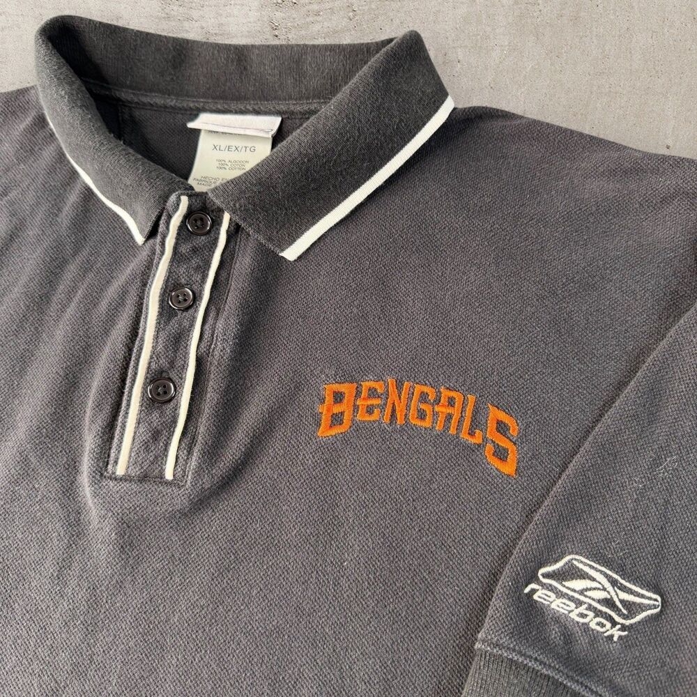 Vintage Cincinnati Bengals Reebok Polo Men’s XL Black Spell Out NFL Football Y2K